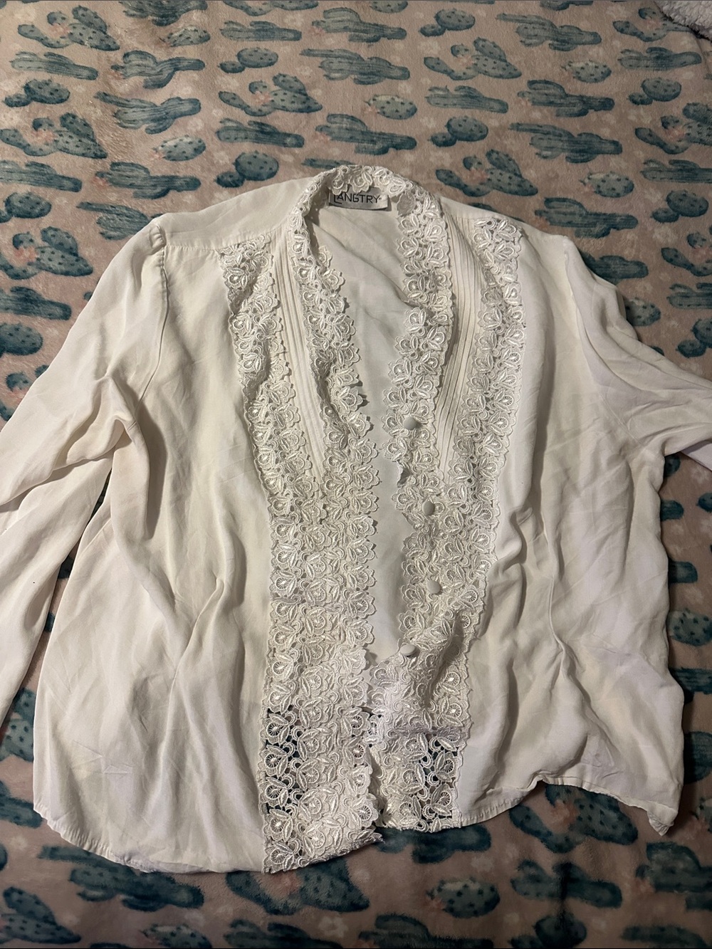 victorian style White Lace-Trim Women's Blouse Langtry